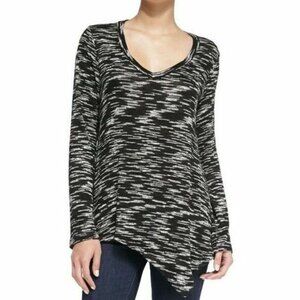 Splendid Carlow Sweater Top M Asymmetrical Space Dye Loose Knit Black White  B9